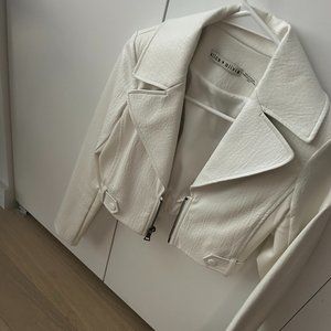 Alice + Olivia Cropped White Leather Jacket